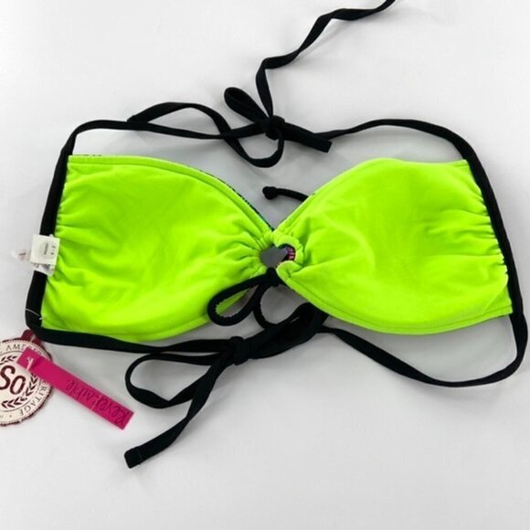 Reversible Bikini Halter Top Multicolor Black Neon Green Juniors Sz L Geometric - Picture 12 of 14